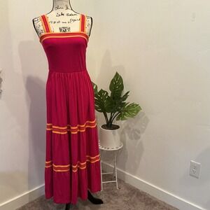 NWT Ted Baker London Pink Maxi Dress Orange Yellow Trim Tiered Sleeveless